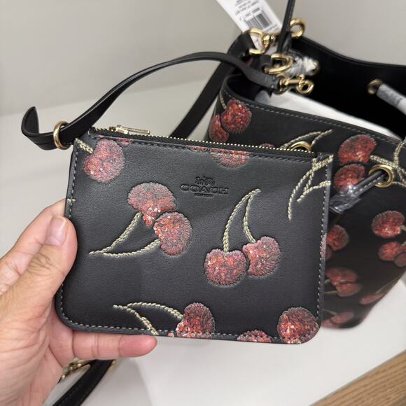 Coach Rowan Bucket Bag With Cherry Print CCZ17 Black - Picture 4 of 15